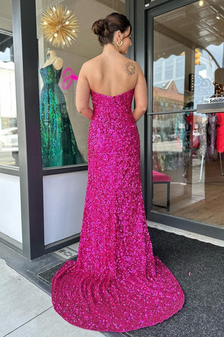 Robe de bal longue bustier à sequins avec fente