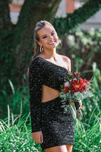 Sheath Sequin One Shoulder Homecoming Dress