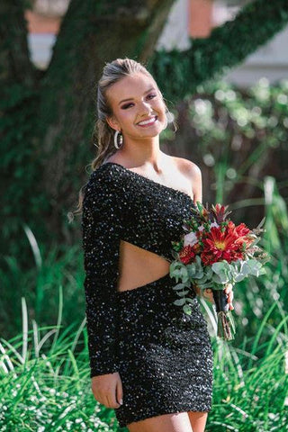 Sheath Sequin One Shoulder Homecoming Dress