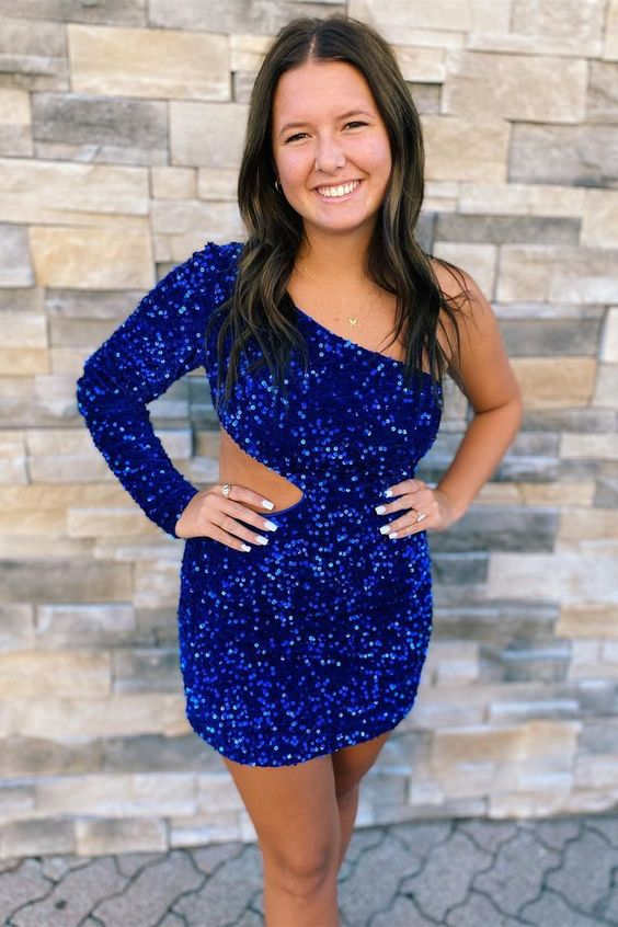 Sheath Sequin One Shoulder Homecoming Dress