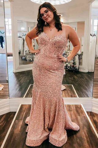 Vestido largo de fiesta de lentejuelas azul claro estilo sirena con escote corazón