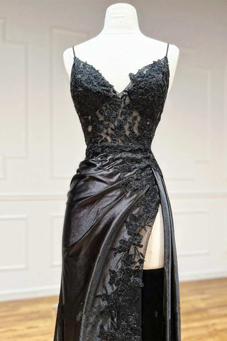 Robe de bal fourreau noire longue à appliques