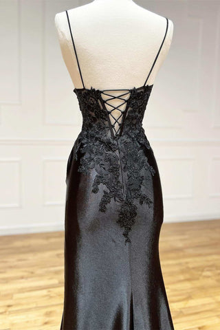 Robe de bal fourreau noire longue à appliques