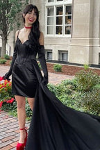 Sheath Spaghetti Straps Homecoming Dress with Side Train