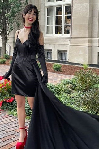 Sheath Spaghetti Straps Homecoming Dress with Side Train