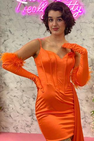 Sheath Spaghetti Straps Homecoming Dress with Side Train