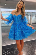 Vestido de fiesta de bienvenida de encaje con lentejuelas y escote corazón corte en A