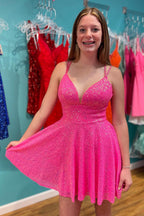 Vestido de fiesta de bienvenida con lentejuelas y tirantes dobles estilo línea A