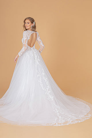 Illusion V-Neck Embroidered Mesh Long Wedding Gown