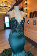 Robe de bal sirène Glamorou à col en V sans manches et dos nu avec perles