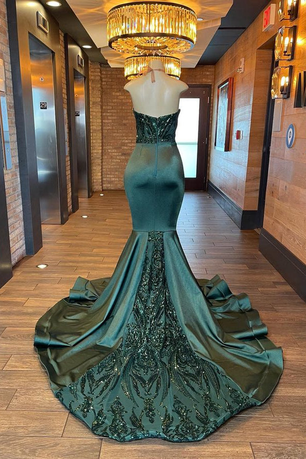 Robe de bal sirène Glamorou à col en V sans manches et dos nu avec perles