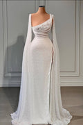 Robes de mariée glamour en forme de A, fendues et ornées de sequins et de perles