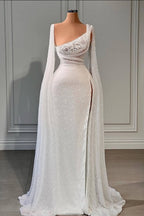 Robes de mariée glamour en forme de A, fendues et ornées de sequins et de perles