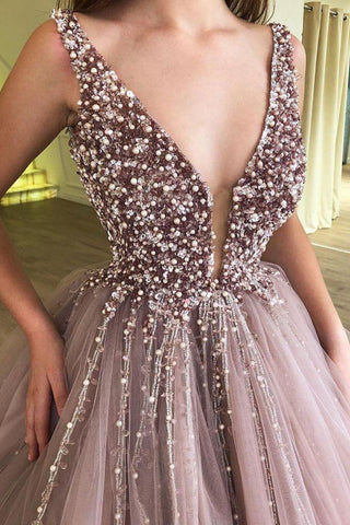 Glamorous Ball Gown Tulle Beading Straps Sleeveless Formal Dresses