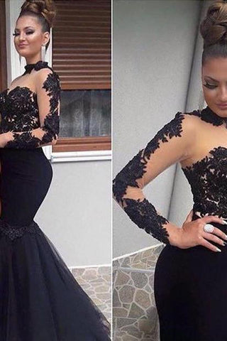 Vestidos de gala de encaje negro glamuroso, vestido largo de sirena sin mangas para fiestas