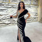 Robes de soirée sirène noires glamour sans manches à fente longue disponibles en ligne