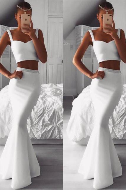 Glamorous Designer Two Piecess White Party Dresses Mermaid Beadings Evening Gowns Online