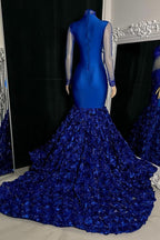 Glamorous High Neck Long Sleeves Prom Dress Mermaid Flowers Bottom With Beads
