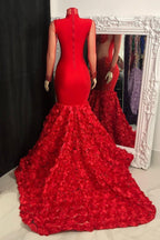 Glamorous High Neck Long Sleeves Prom Dress Mermaid Flowers Bottom With Beads