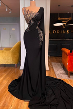 Robes de soirée glamour longues noires sirène en dentelle et perles