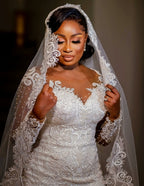 Robes de mariée sirène longues glamour à manches longues et appliques en dentelle