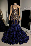 Glamuroso vestido largo de sirena sin mangas con tirantes finos para baile de graduación