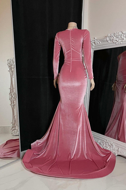 Robe de bal longue sirène glamour sans manches à col en V et fente sur le devant