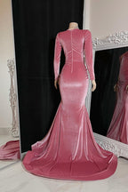 Robe de bal longue sirène glamour sans manches à col en V et fente sur le devant