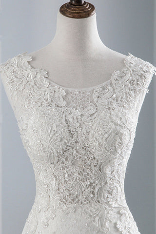 Glamorous Long Mermaid Tulle Appliques Lace Wedding Dress