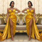 Robe de bal longue et glamour fendue en solde, taille haute
