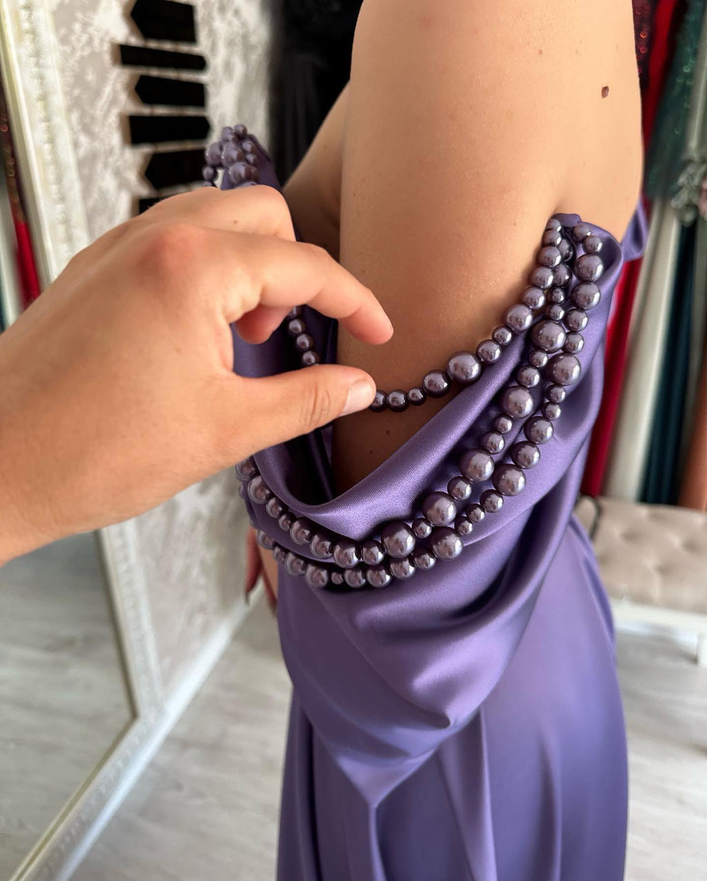 Glamorous Long Purple Off-the-Shoulder Sleeveless Evening Party Gowns Long Slit Online
