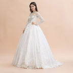 Vestido de novia glamuroso de manga larga con cuentas, apliques de encaje blanco/marfil 