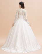 Vestido de novia glamuroso de manga larga con cuentas, apliques de encaje blanco/marfil 