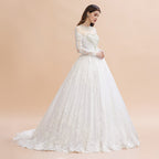Vestido de novia glamuroso de manga larga con cuentas, apliques de encaje blanco/marfil 