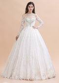 Vestido de novia glamuroso de manga larga con cuentas, apliques de encaje blanco/marfil 