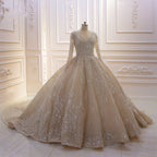 Vestido de novia de gala con lentejuelas, escote en V, manga larga y elegante
