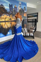 Robe de bal sirène longue et glamour sans manches, dos nu, avec perles