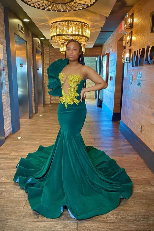 Robe de bal longue sans manches glamour style Meimaid avec perles