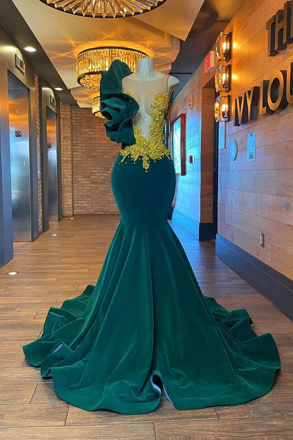 Robe de bal longue sans manches glamour style Meimaid avec perles