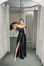Glamorous Off The Shoulder Ruby Split Ruffles A-Line Prom Dresses