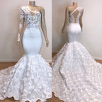 Robe de bal blanche glamour à une épaule et manches longues 