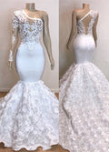 Robe de bal blanche glamour à une épaule et manches longues 