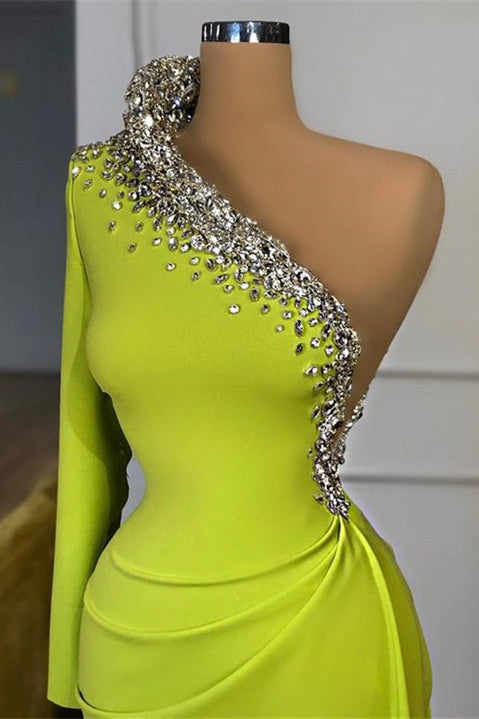 Glamorous One Shoulder Long Sleeves Mermaid Evening Dress With Beadings