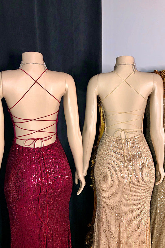 Glamuroso vestido largo de sirena sin mangas con tirantes finos para baile de graduación