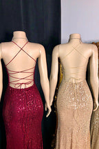 Glamuroso vestido largo de sirena sin mangas con tirantes finos para baile de graduación