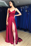 Glamorous Spaghetti-Straps Side Split A-Line Prom Dresses