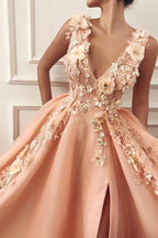 Glamorous Straps V-Neck Flower Appliques A-Line Formal Dresses