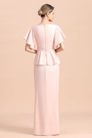 Glamorous V-Neck Front Slit Mother of Bride Dresses with Beadings Sash