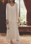 Vestido de mamá glamuroso, de corte en A, con escote en V, manga larga y lentejuelas.