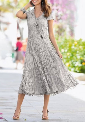 Glamorous V-neck Short sleeves A-line Lace Mother dress
